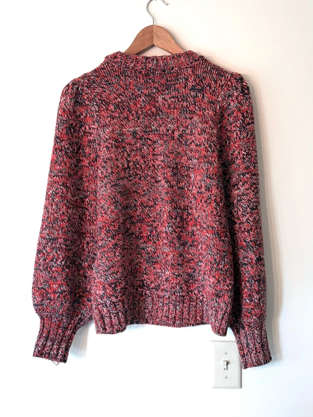 525 America Marled Red & Navy Patriotic Crewneck Puff Shoulder Sweater